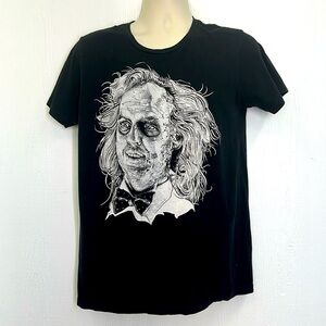 Beetlejuice - Beetlejuice White Graphic Black Short Sleeve T Shirt Size Medium